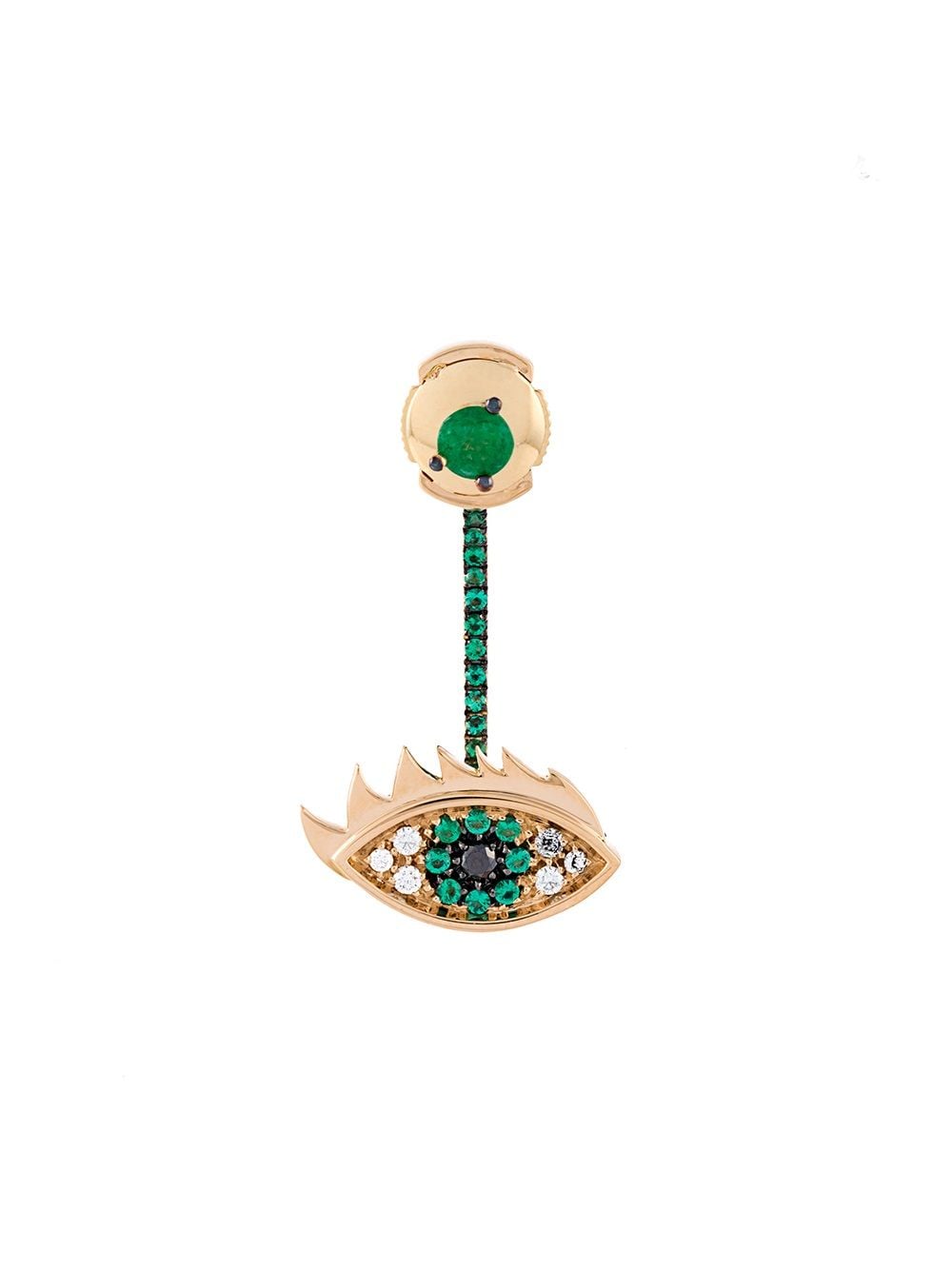 Eyes on me 18ct yellow gold diamond and emeralds earring