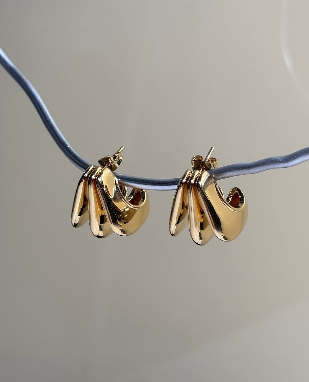 18ct yellow gold plated triple dome hoop earrings