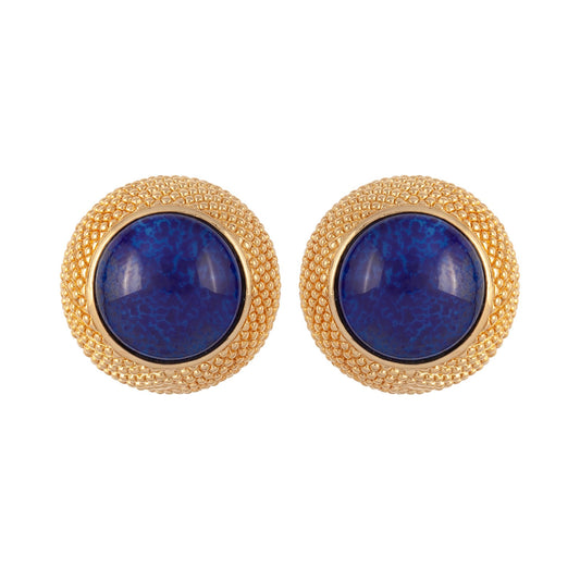 Exclusive Susan Caplan Vintage Christian Dior Gold Plated O Sized Domed Blue Earrings