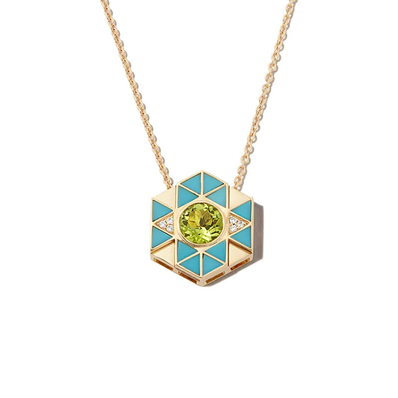 Evil Eye 18ct yellow gold turquoise and peridot pendant necklace