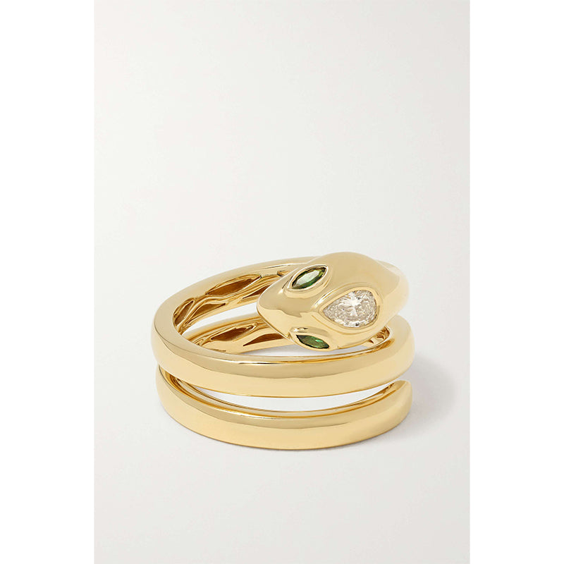 Snake Coil 18ct yellow gold, diamond and emerald ring