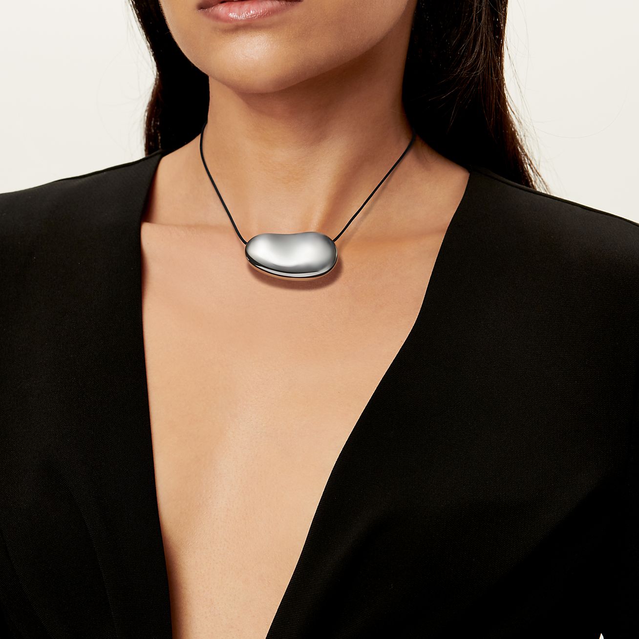 Elsa Peretti Bean sterling silver cord pendant necklace
