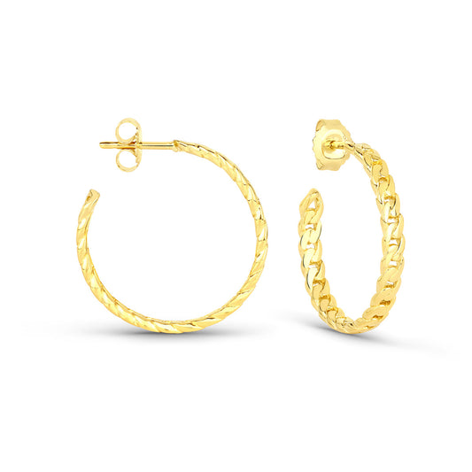 Curb Chain Hoop Earrings 18 Gold Vermeil on Sterling Silver