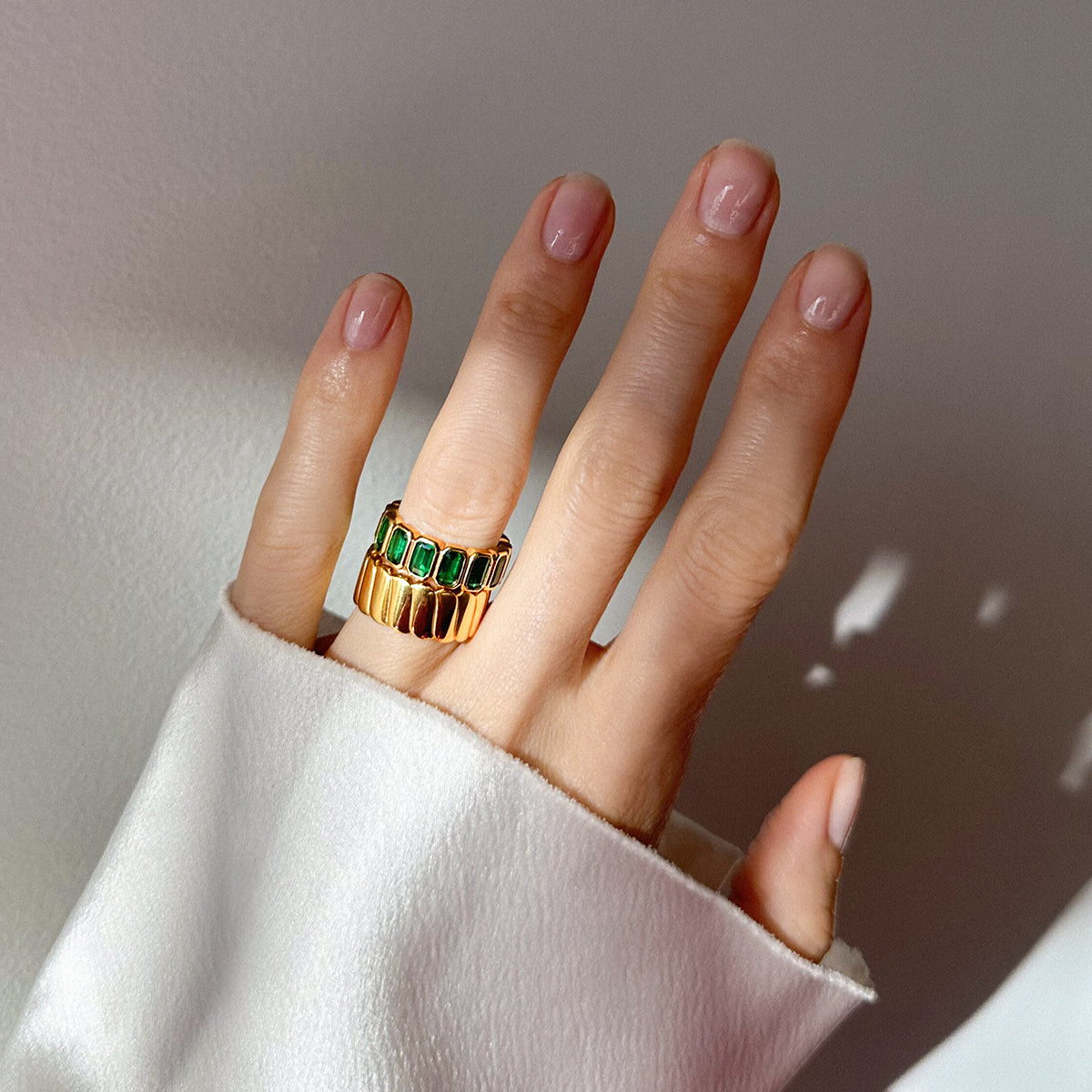 Nano Emerald Sour Ring 18ct Gold Plated