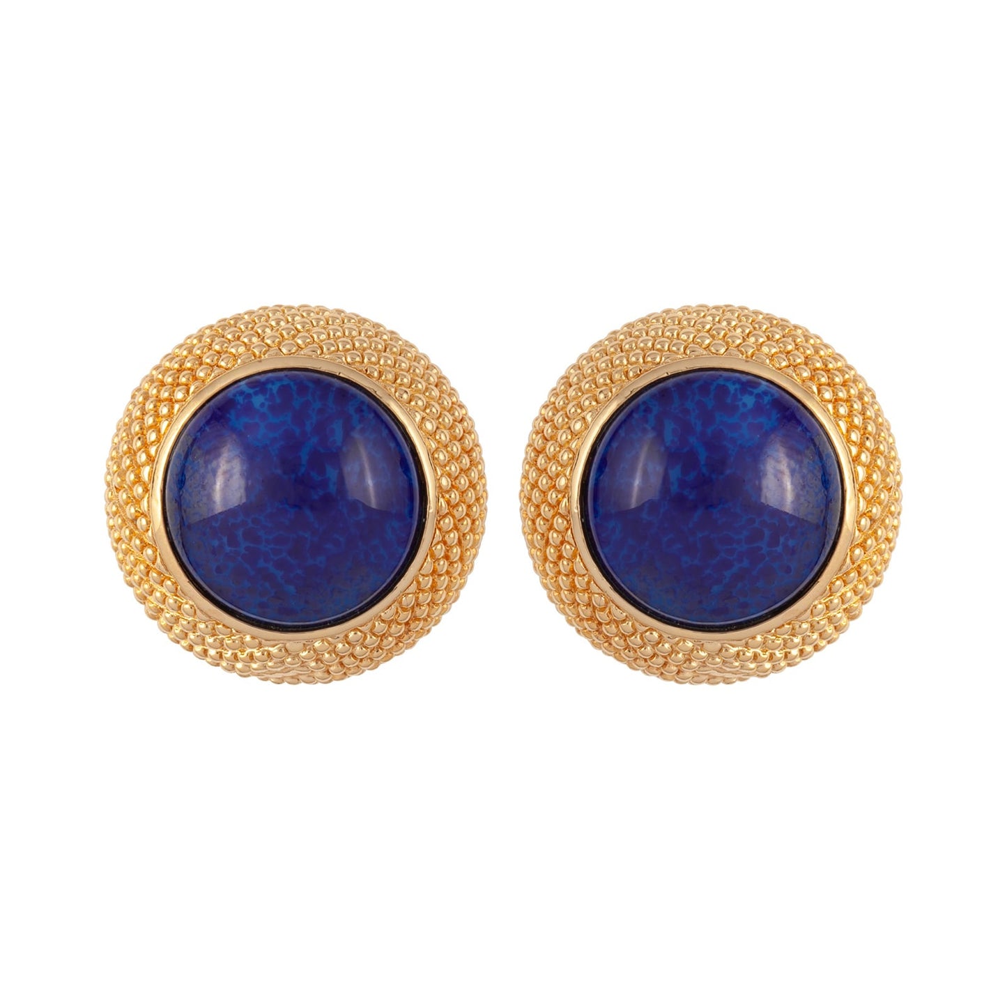 Exclusive Susan Caplan Vintage Christian Dior Gold Plated O Sized Domed Blue Earrings