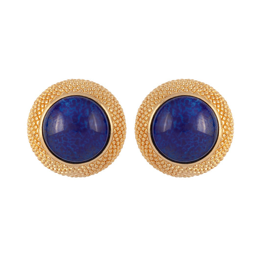 Exclusive Susan Caplan Vintage Christian Dior Gold Plated O Sized Domed Blue Earrings