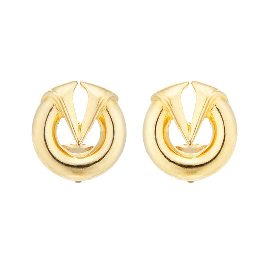 Exclusive Susan Caplan Vintage Valentino Gold Plated Sculpted Logo Earrings