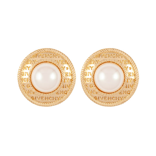 Exclusive Vintage Yellow Gold Plated Givenchy Faux Pearl Earrings