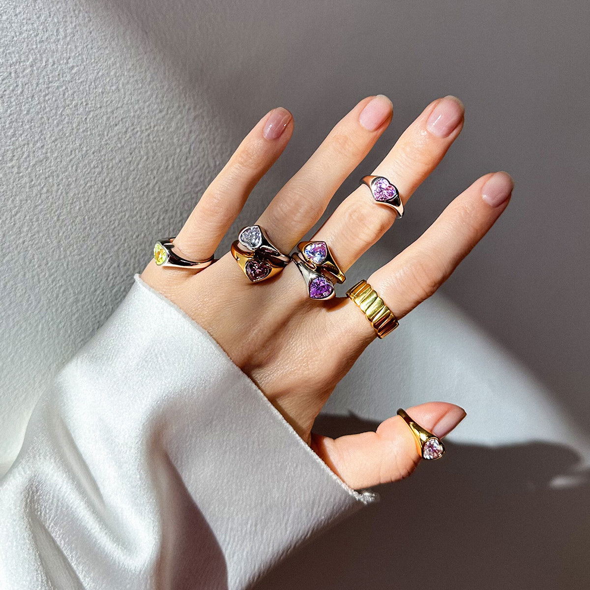 Candy Purple Heart Signet Ring Silver Plated