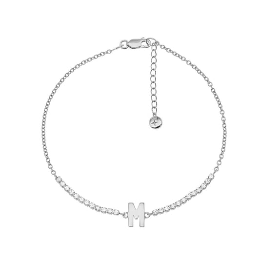 M Letter Tennis Bracelet Silver Plated