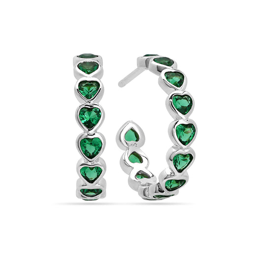 Nano Emerald Heart Hoop Earrings Silver Plated