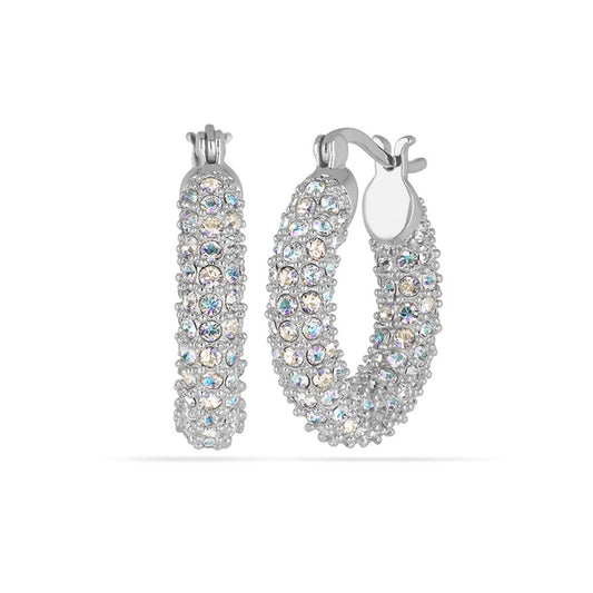 Aurore Full Pave Hoop Earrings Silver Plated