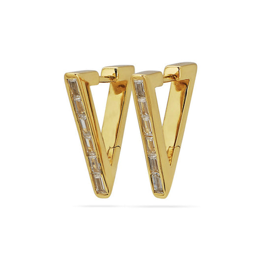 Baguette Triangle Huggie Hoop Earrings 18ct Gold Plated