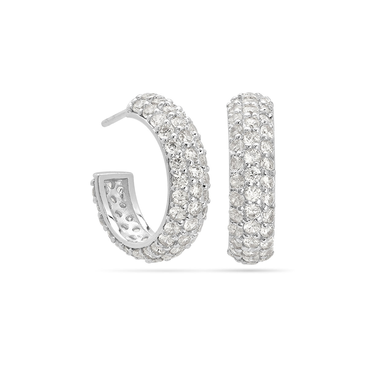 Full Pave Hoop Earrings Silver Plated