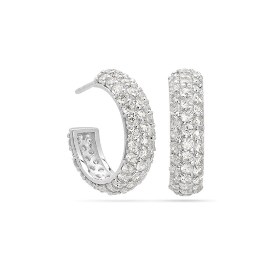 Full Pave Hoop Earrings Silver Plated