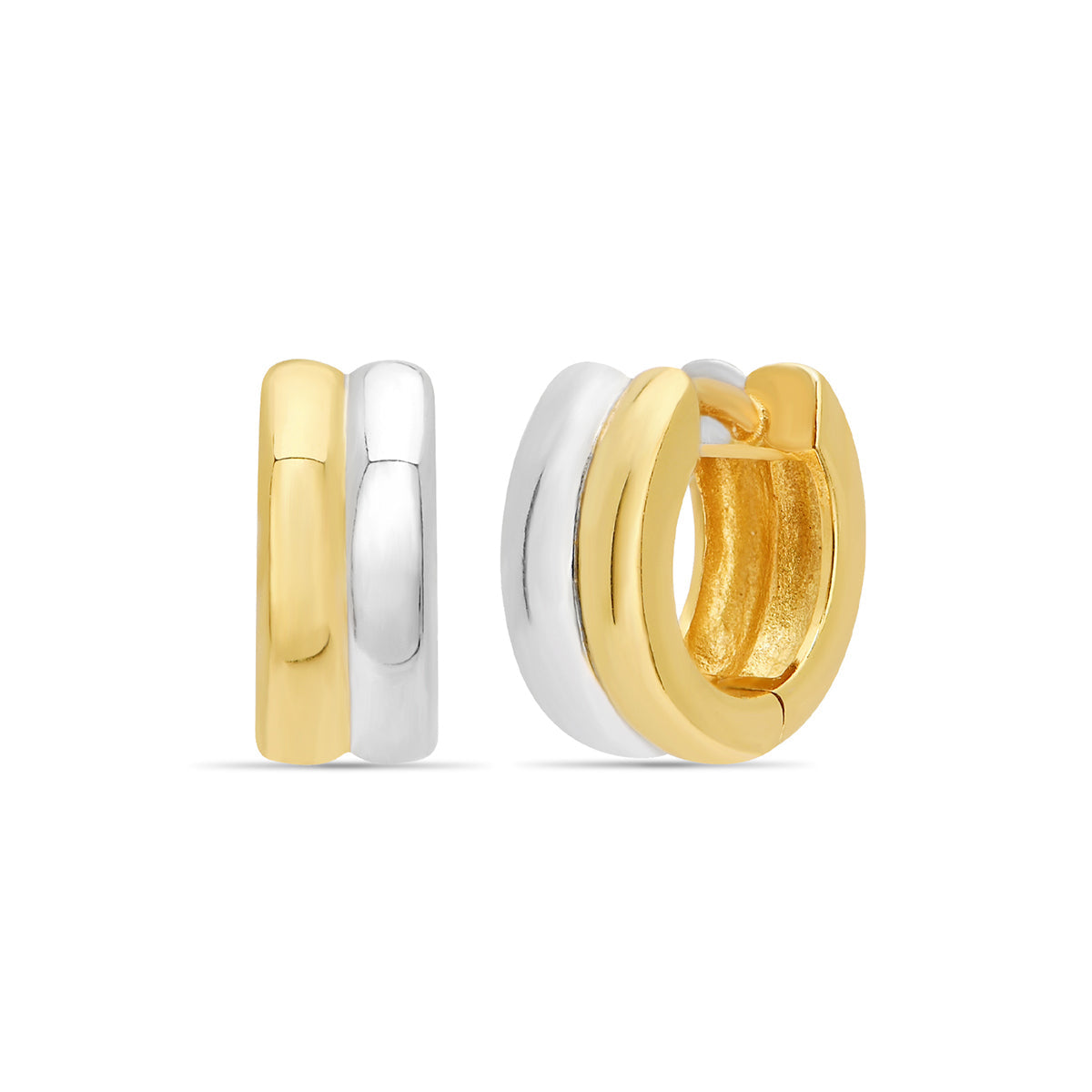 Bicolor Double Bar Hoop Earrings 18ct Gold Plated