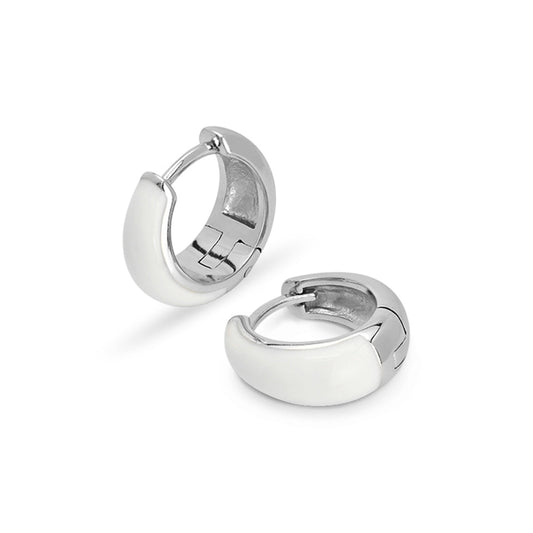 Enamel Mini Hoop Earrings Silver Plated