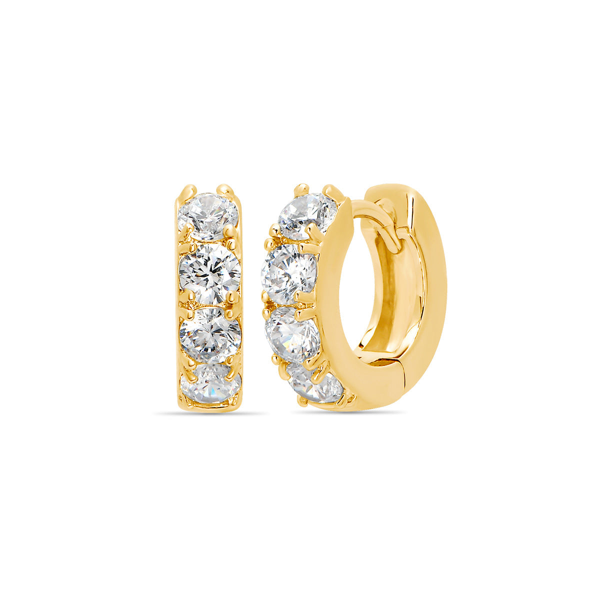 Full Pave Huggie Hoop Earrings 18ct Gold Plated