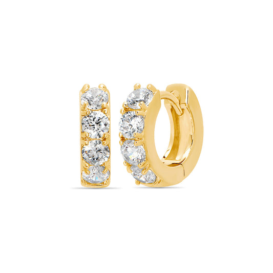 Full Pave Huggie Hoop Earrings 18ct Gold Plated