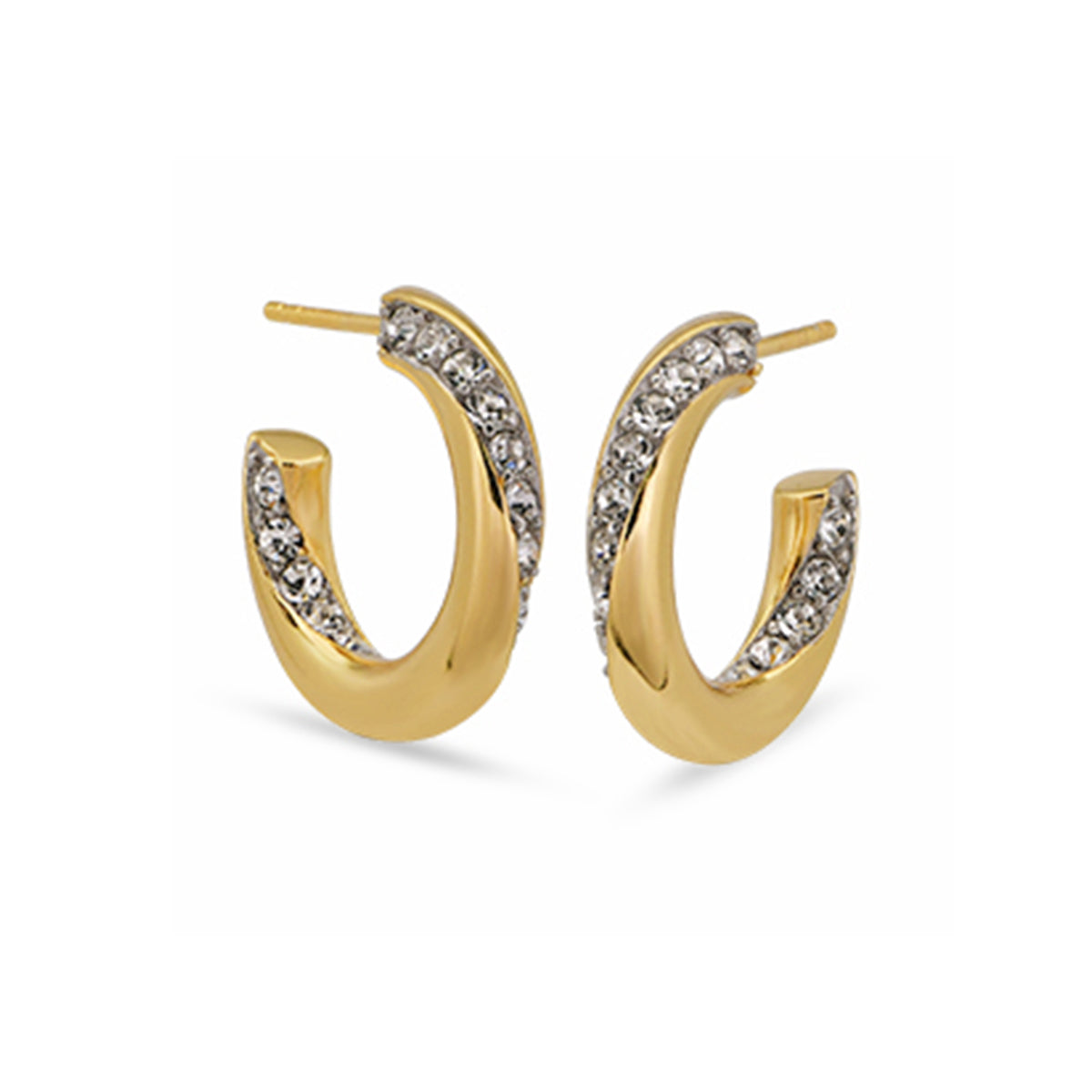 Pave Twisted Hoop Earrings 18ct Gold Plated