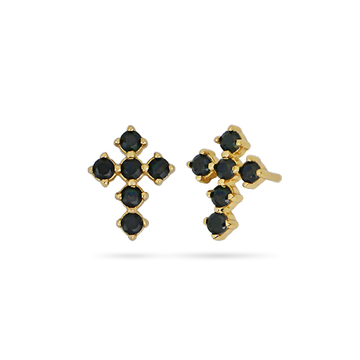 Black Cross Stud Earrings 18ct Gold Plated