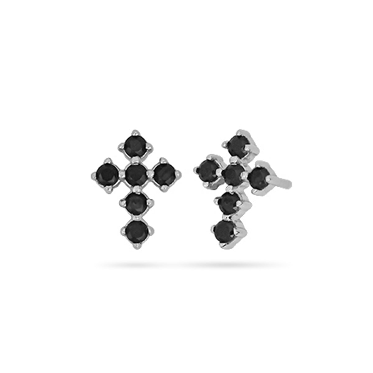 Black Cross Stud Earrings Silver Plated