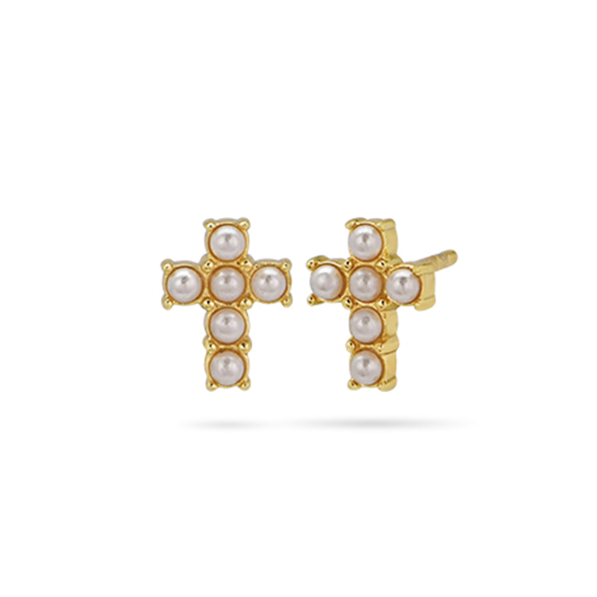 Pearl Cross Studd Earrings 18ct Gold Plated