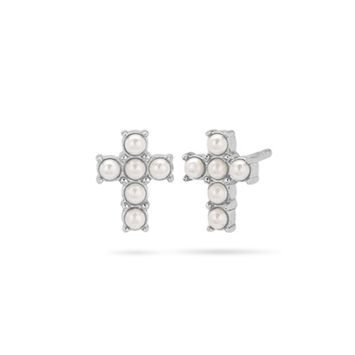 Pearl Cross Studd Earrings Silver Plated