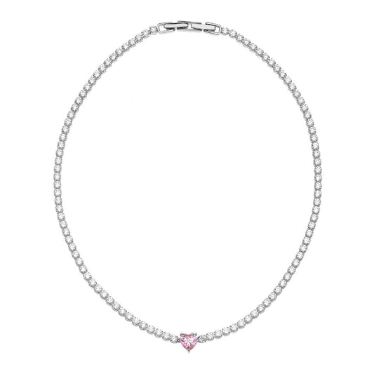 Sweetheart Tennis Necklace Silver Plated