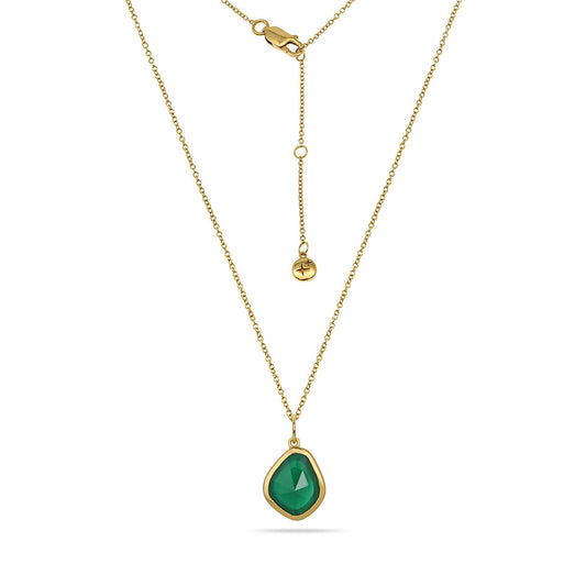 Green Agate Charm Necklace 18ct Gold Plated