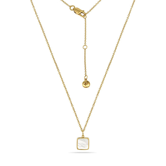 Mother Of Pearl Square Charm Necklace 18ct Gold Plated