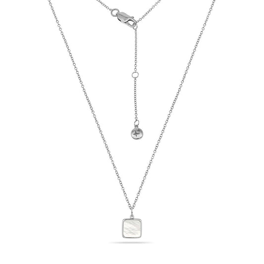 Mother Of Pearl Square Charm Necklace Silver Plated