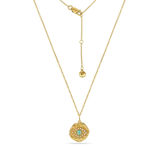 Evil Eye Coin Pendant Necklace 18ct Gold Plated