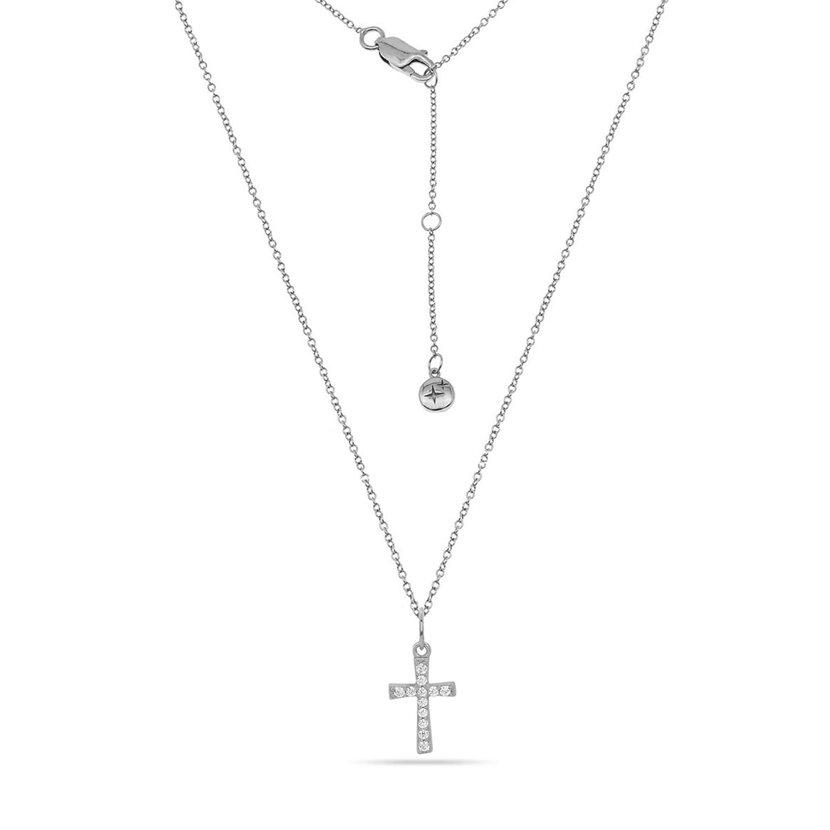 Full pave Cross Charm Necklace Silver Plated