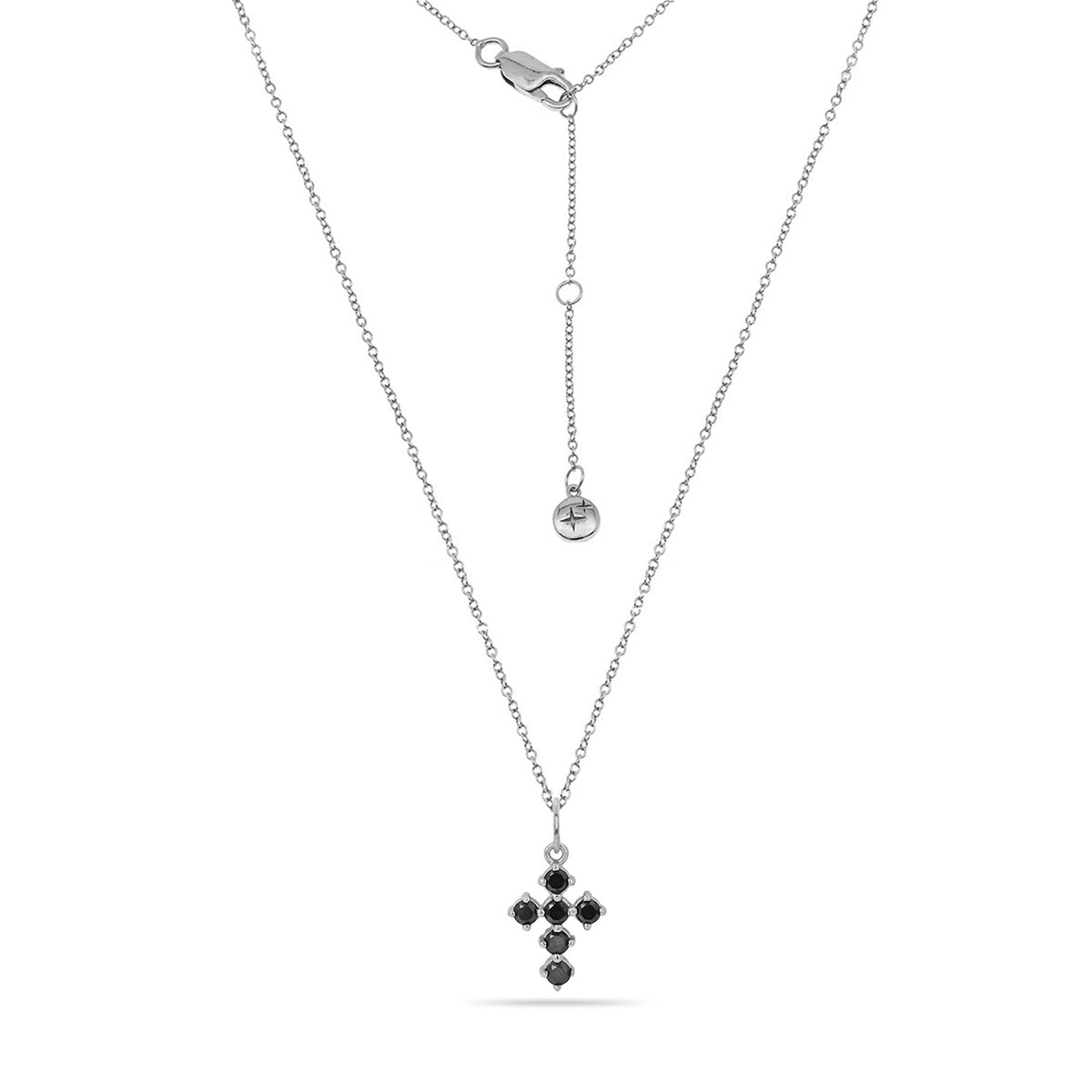 Black Cross Charm Necklace Silver Plated