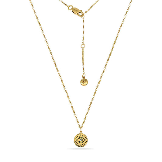 Evil Eye Coin Pendant Necklace 18ct Gold Plated