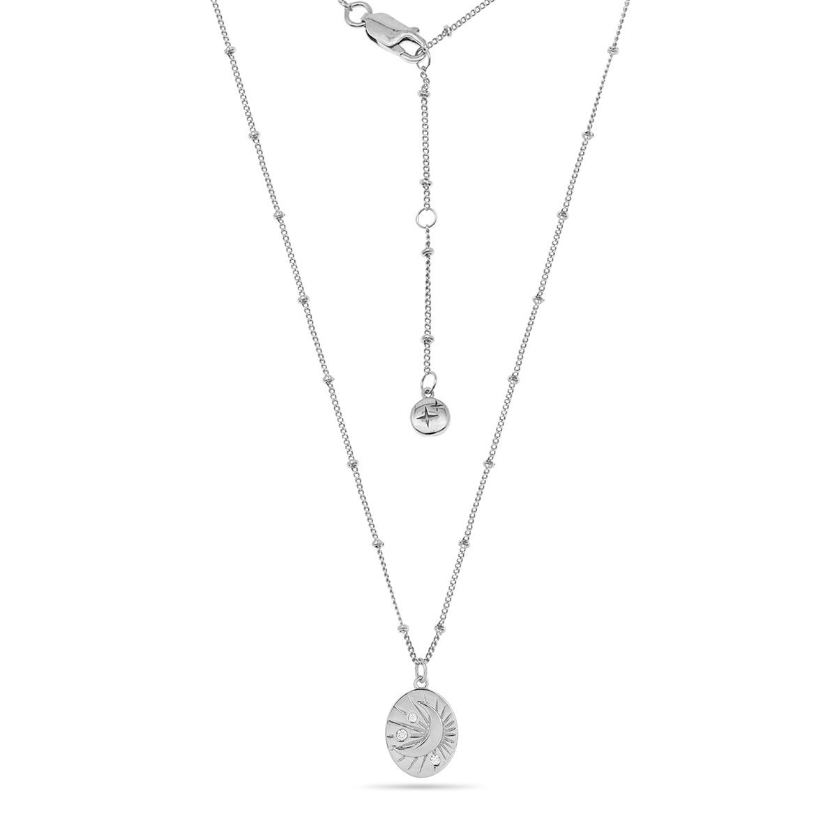 Moon Tarot Card Coin Pendant Necklace Silver Plated