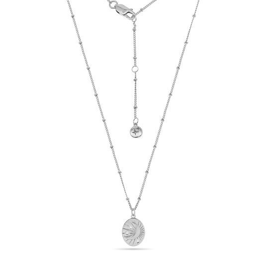 Moon Tarot Card Coin Pendant Necklace Silver Plated