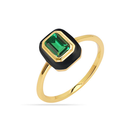 Nano Emerald & Enamel Ring 18ct Gold Plated