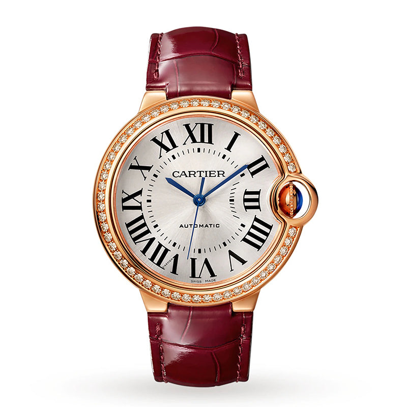 Ballon Bleu quartz 36 mm rose gold, diamonds, alligator strap watch