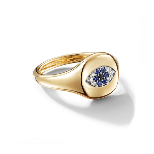 Cable Collectibles Evil Eye 18ct yellow gold sapphire and diamond mini pinky ring