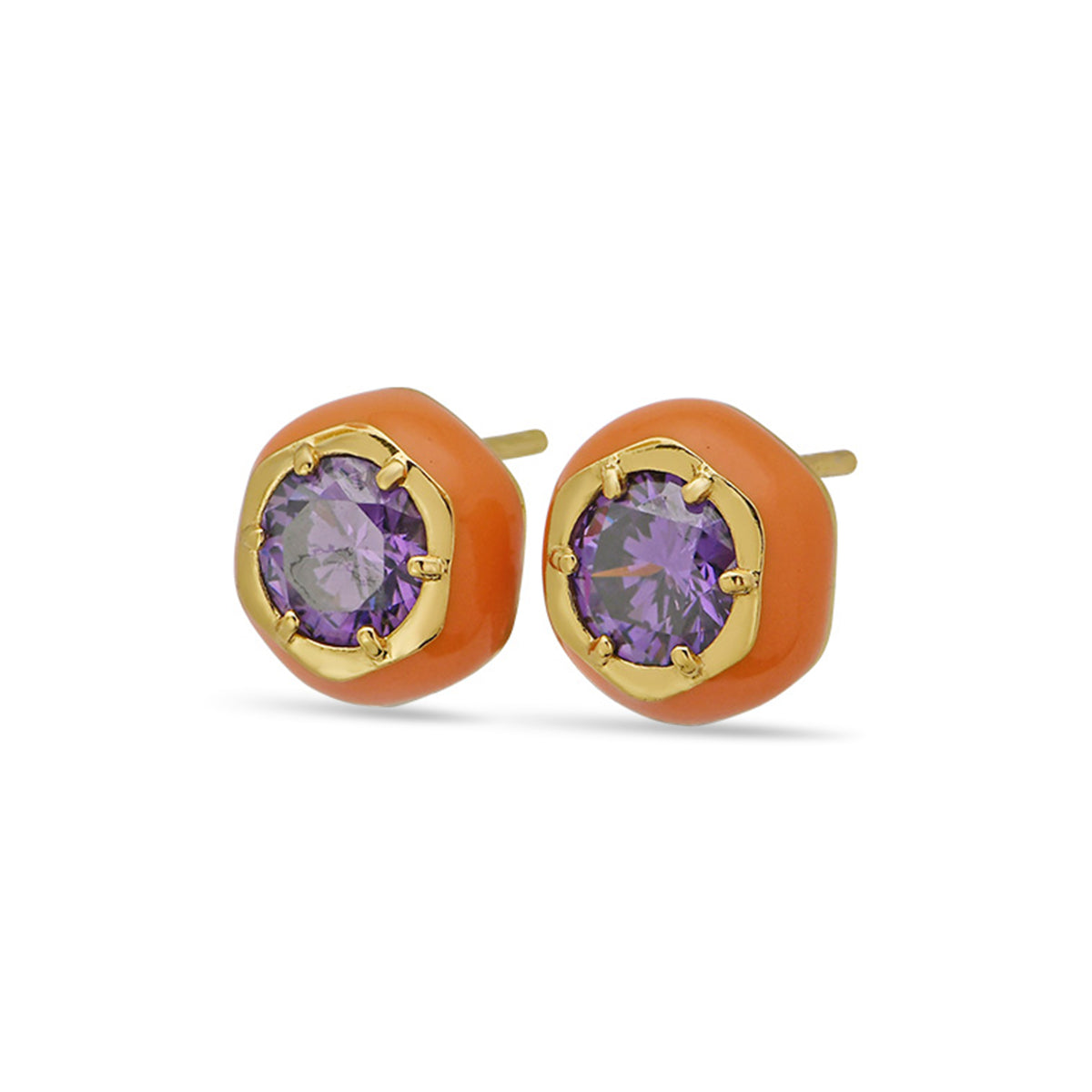 Orange Enamel Flower Shape Ear Studs 18ct Gold Plated Vermeil