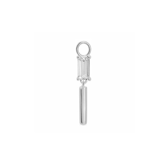 Cubic Zirconia Baguette Huggie Hoop Charm Enhancer Sterling Silver