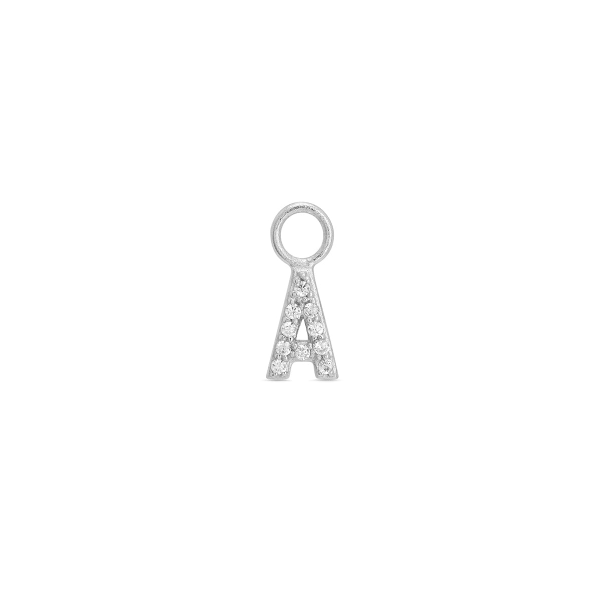 Cubic Zirconia Letter A Huggie Hoop Charm Enhancer Sterling Silver