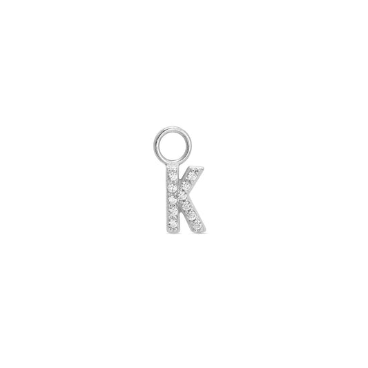 Cubic Zirconia Letter K Huggie Hoop Charm Enhancer Sterling Silver