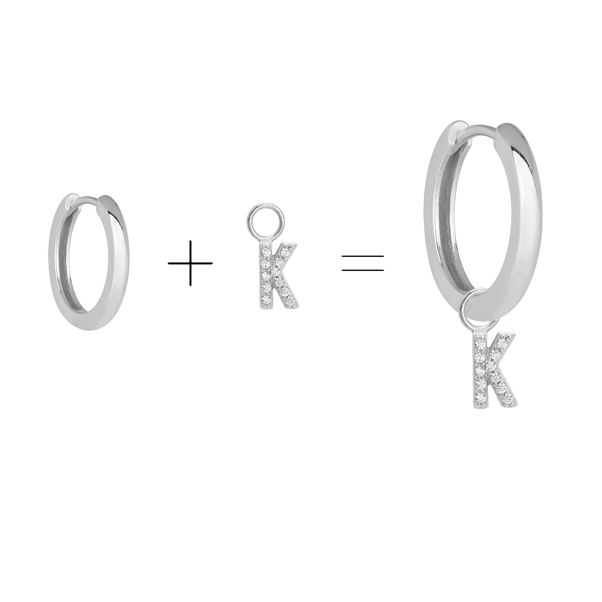 Cubic Zirconia Letter K Huggie Hoop Charm Enhancer Sterling Silver