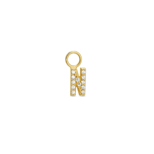 Cubic Zirconia Letter N Huggie Hoop Charm Enhancer 18ct Gold Plated Vermeil