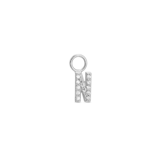 Cubic Zirconia Letter N Huggie Hoop Charm Enhancer Sterling Silver