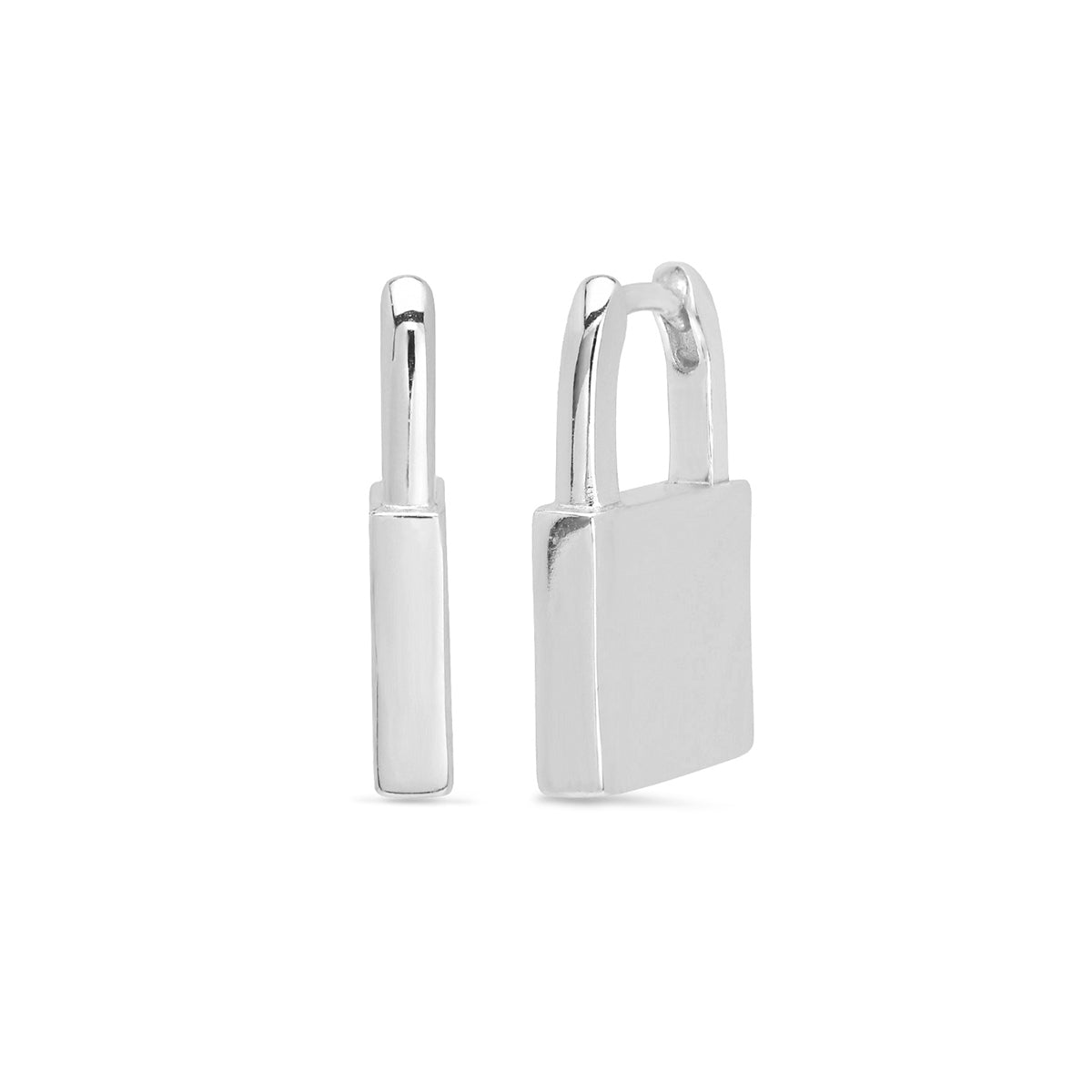 Lock Mechanism Huggie Hoop Earrings Sterling Silver