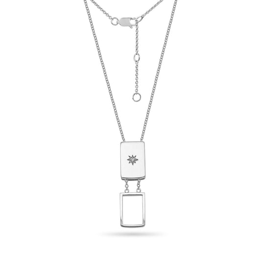 Cubic Zirconia Sliding Locket Adjustable Necklace Sterling Silver